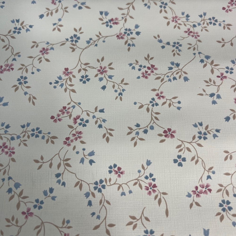 Vintage‎ Floral Wallpaper Roll Cream Blue Mauve Botanical Vine 20.5in x ~56in